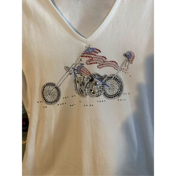 Christine Alexander women’s pampered rhinestone V-neck short sleeve Tee S/M - Picture 3 of 4